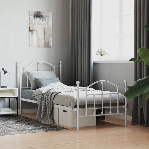 vidaXL Cadre de lit m&eacute;tal sans matelas avec pied de lit blanc 90x190cm