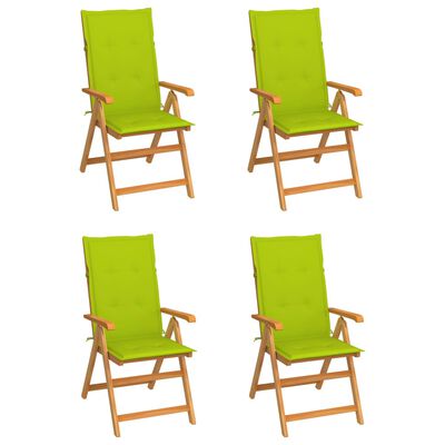 vidaXL Chaises de jardin lot de 4 avec coussins vert vif Bois de teck