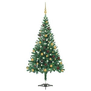 vidaXL Arbre de No&euml;l artificiel pr&eacute;-&eacute;clair&eacute;/boules 210 cm 910 branches