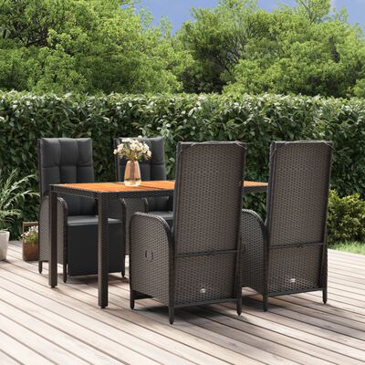 vidaXL Ensemble à manger de jardin coussins 5pcs Noir Résine tressée