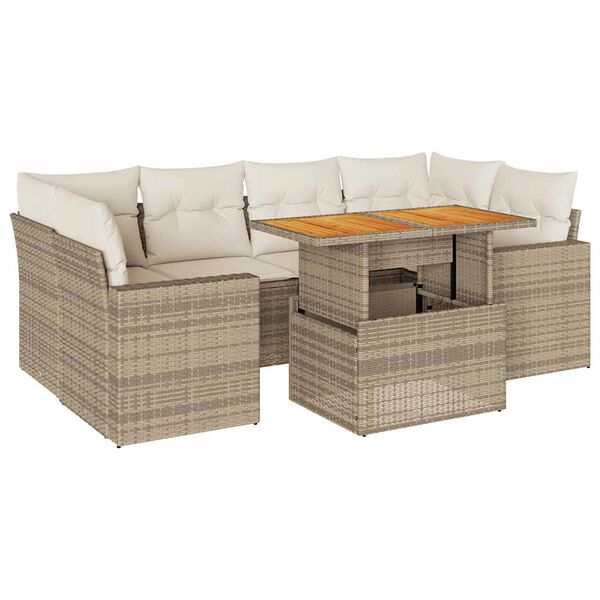 vidaXL Salon de jardin avec coussins 7 pcs beige r&eacute;sine tress&eacute;e