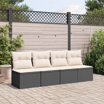 vidaXL Canapé de jardin avec coussins 4 places noir résine tressée