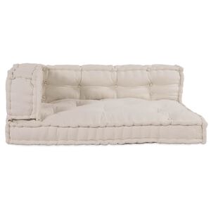 vidaXL Coussin de canap&eacute; sur palette 3 pc Tissu Cr&egrave;me 120 x 80 x 34 cm