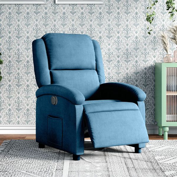 vidaXL Fauteuil inclinable &eacute;lectrique bleu velours