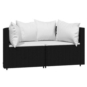 vidaXL Canap&eacute;s d'angle de jardin et coussins 2pcs Noir R&eacute;sine tress&eacute;e