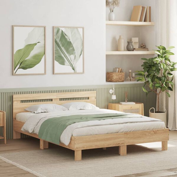 vidaXL Cadre de lit avec LED sans matelas chêne sonoma 150x200 cm