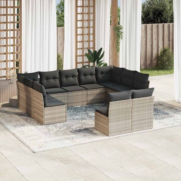 vidaXL Salon de jardin 11 pcs avec coussins gris clair r&eacute;sine tress&eacute;e