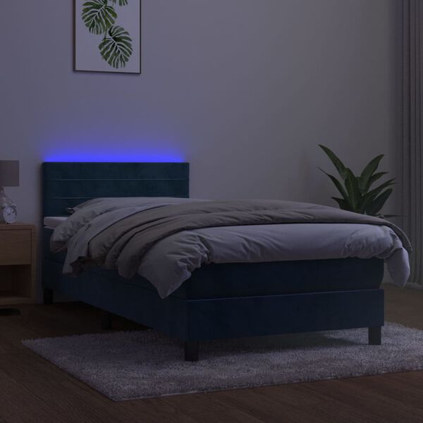 vidaXL Sommier &agrave; lattes de lit et matelas et LED Bleu fonc&eacute; 90x190 cm
