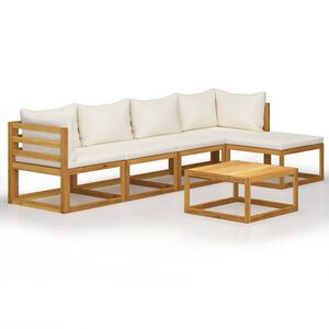 vidaXL Salon de jardin 6 pcs avec coussin Cr&egrave;me Bois d'acacia solide