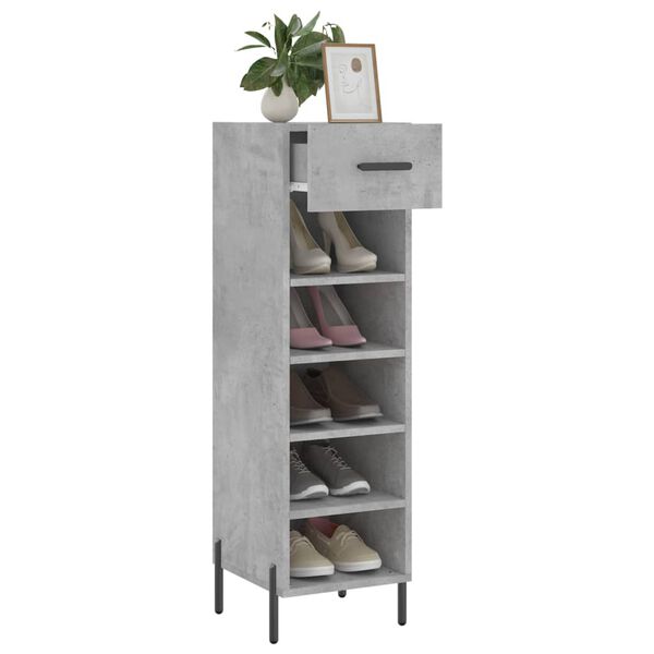 vidaXL Armoire &agrave; chaussures gris b&eacute;ton 30x35x105 cm bois d'ing&eacute;nierie