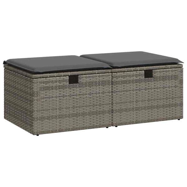 vidaXL Salon de jardin 2 pcs avec coussins gris r&eacute;sine tress&eacute;e acacia
