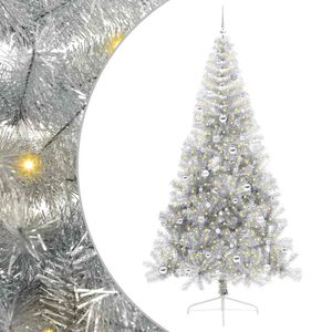 vidaXL Sapin de No&euml;l artificiel pr&eacute;-&eacute;clair&eacute; Argent 240 cm PET