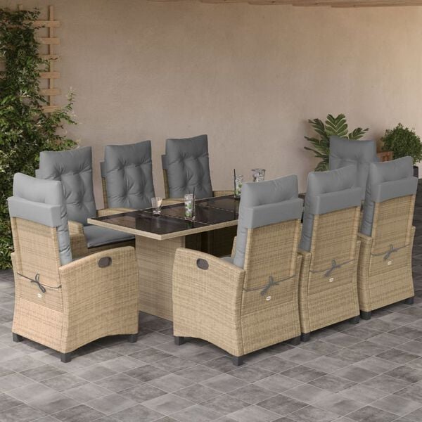 vidaXL Ensemble &agrave; manger de jardin et coussins 9 pcs m&eacute;lange beige
