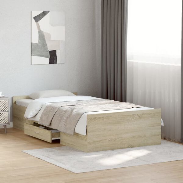 vidaXL Cadre de lit avec tiroirs sans matelas ch&ecirc;ne sonoma 100x200 cm