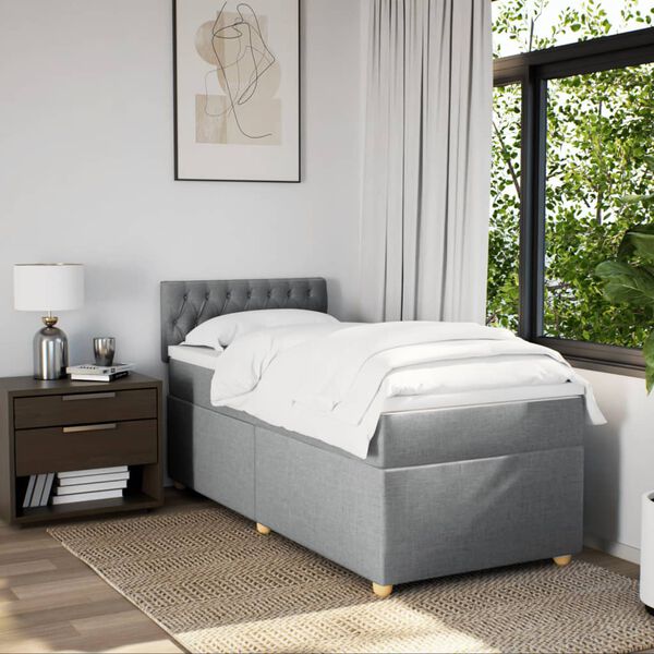 vidaXL Sommier &agrave; lattes de lit et matelas Gris clair 90x190 cm Tissu