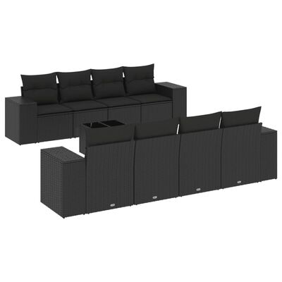 vidaXL Salon de jardin 9 pcs avec coussins noir résine tressée