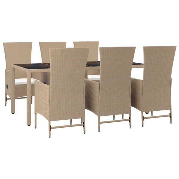 vidaXL Ensemble &agrave; manger de jardin et coussins 7 pcs beige poly rotin