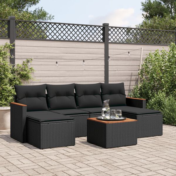 vidaXL Salon de jardin 7 pcs avec coussins noir r&eacute;sine tress&eacute;e