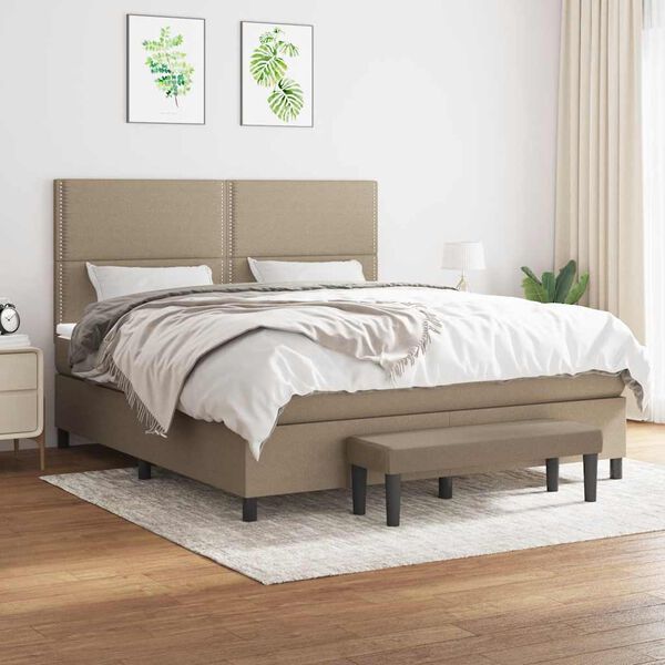 vidaXL Sommier &agrave; lattes de lit avec matelas Taupe 180x200 cm Tissu