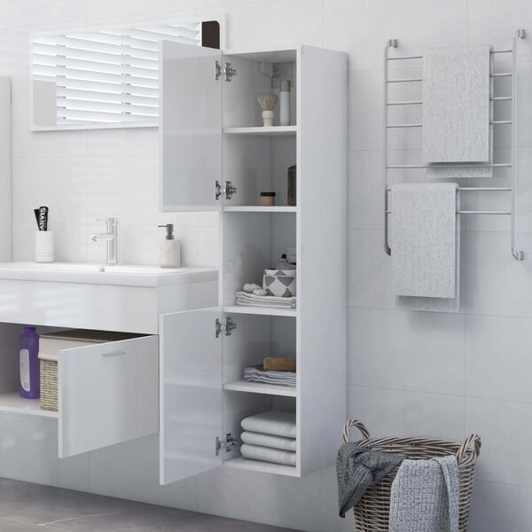 vidaXL Armoire de salle de bain Blanc brillant Bois d'ing&eacute;nierie