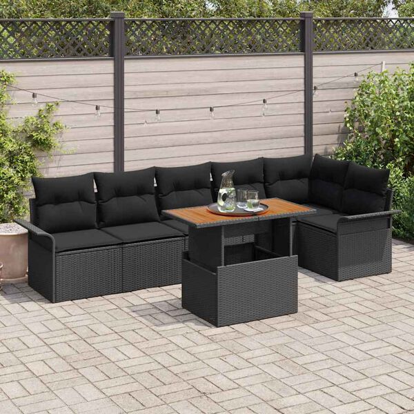 vidaXL Ensemble de canap&eacute; de jardin avec coussin 7 pcs Noir polyrotin