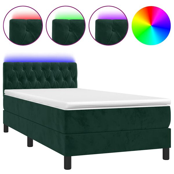 vidaXL Sommier &agrave; lattes de lit avec matelas LED Vert fonc&eacute; 100x200 cm