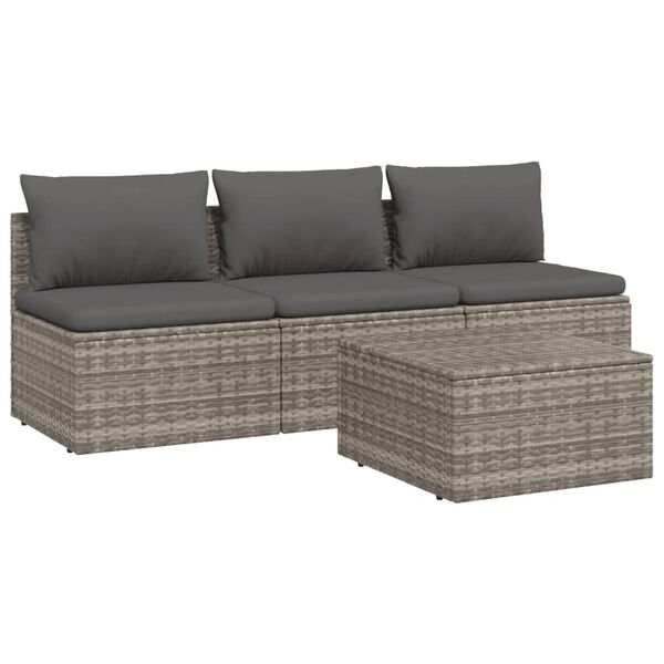 vidaXL Salon de jardin 4 pcs avec coussins Gris Résine tressée