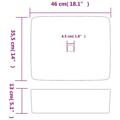 vidaXL Vasque à poser blanc rectangulaire 46x35,5x13 cm céramique
