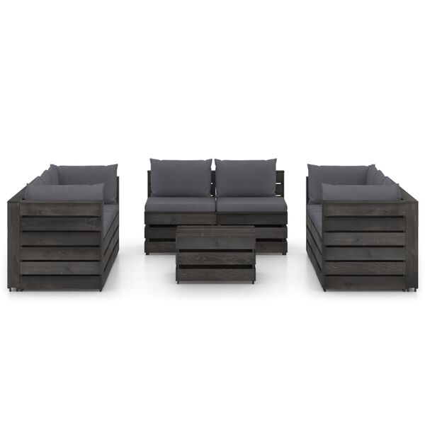 vidaXL Salon de jardin 9 pcs avec coussins Bois impr&eacute;gn&eacute; de gris