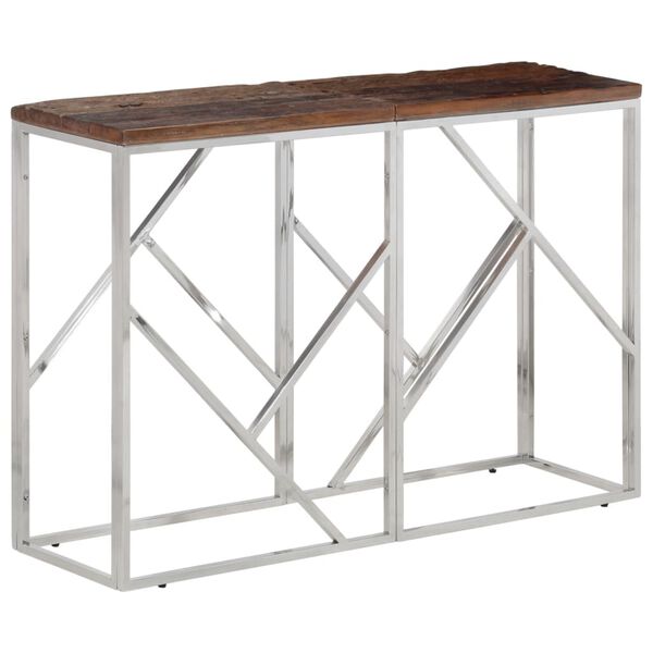 vidaXL Table console argent&eacute; acier inoxydable et bois de m&eacute;l&egrave;ze massif