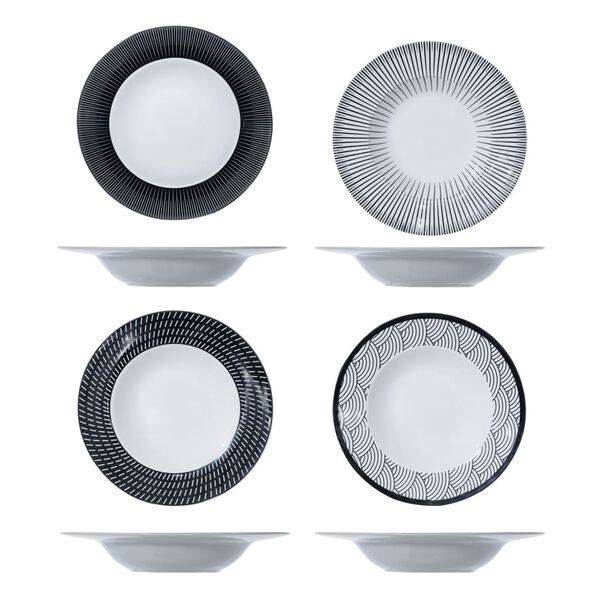Cosy & Trendy Assiette &agrave; p&acirc;tes Geo 4 pcs &Oslash;27,5 cm noir et blanc