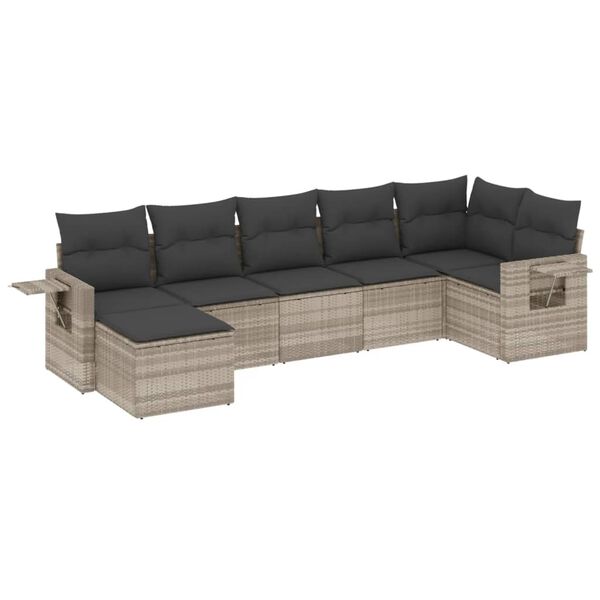 vidaXL Salon de jardin avec coussins 7 pcs gris clair r&eacute;sine tress&eacute;e