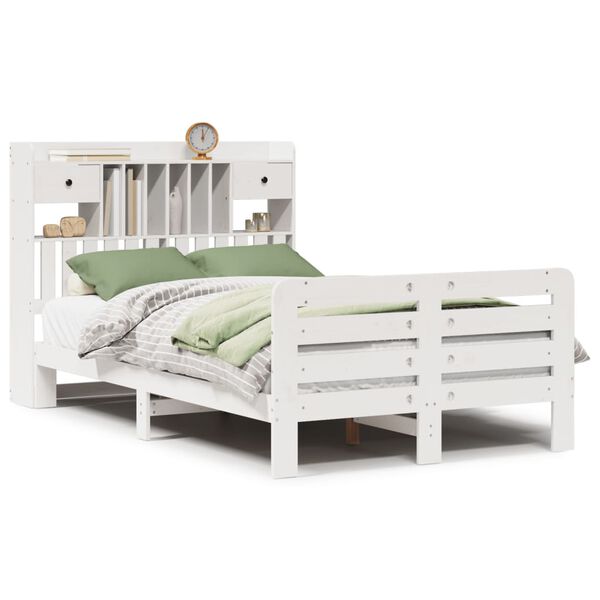 vidaXL Lit biblioth&egrave;que sans matelas blanc 135x190 cm bois pin massif