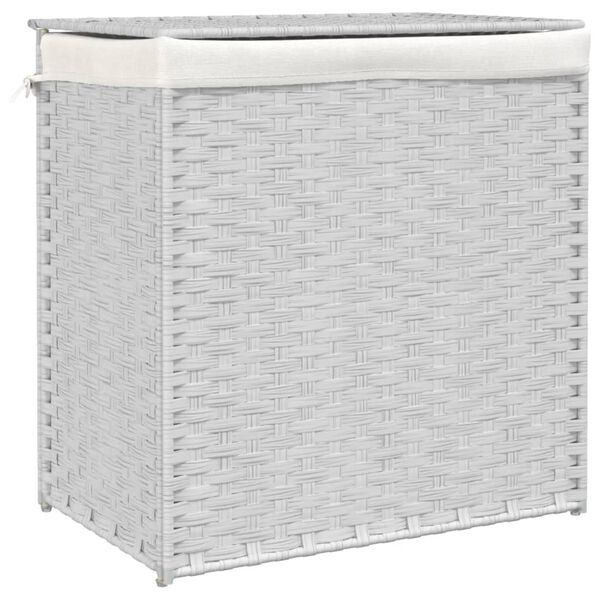 vidaXL Panier &agrave; linge avec 2 sections blanc 53x35x57 cm r&eacute;sine tress&eacute;e