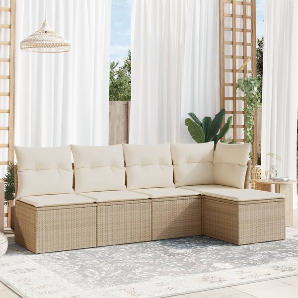 vidaXL Salon de jardin avec coussins 5 pcs beige r&eacute;sine tress&eacute;e