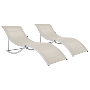 vidaXL Chaises longues pliables lot de 2 Cr&egrave;me Textil&egrave;ne
