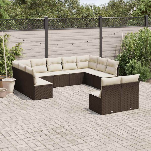 vidaXL Salon de jardin et coussins 11 pcs marron r&eacute;sine tress&eacute;e