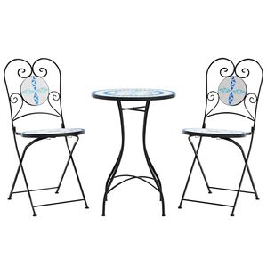 vidaXL Ensemble de bistro mosa&iuml;que bleu et blanc fer et c&eacute;ramique