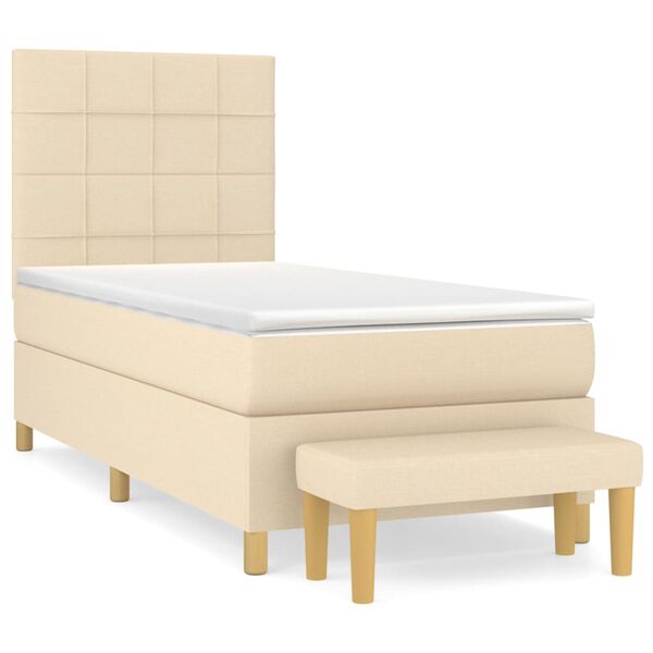 vidaXL Sommier &agrave; lattes de lit avec matelas Cr&egrave;me 100x200 cm Tissu