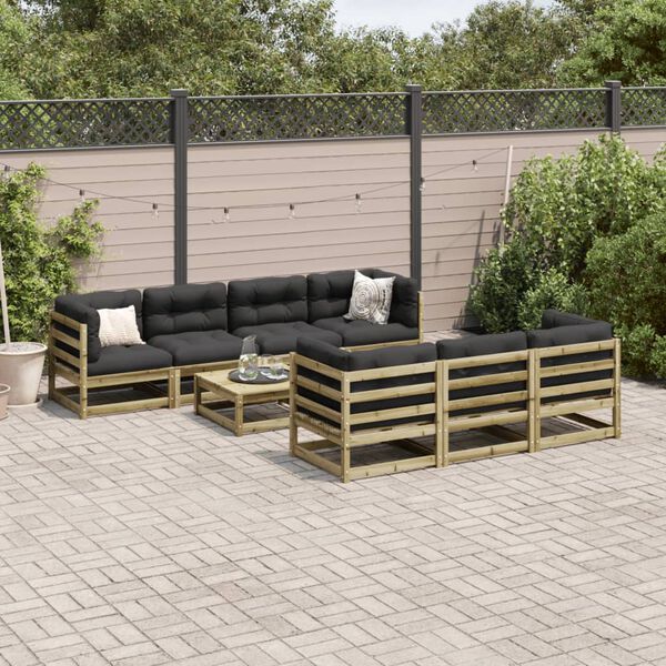 vidaXL Salon de jardin 8 pcs avec coussins bois de pin impr&eacute;gn&eacute;