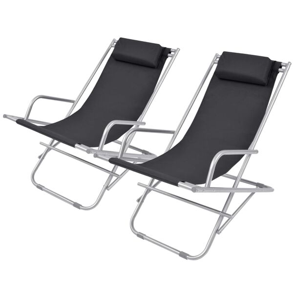 vidaXL Chaises inclinables de terrasse lot de 2 Acier Noir
