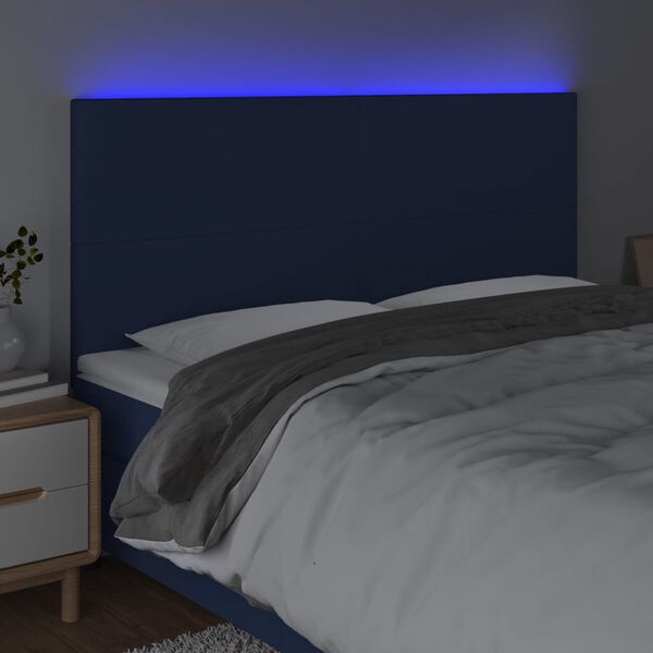 vidaXL T&ecirc;te de lit &agrave; LED Bleu 160x5x118/128 cm Tissu