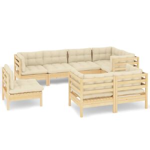 vidaXL Salon de jardin 8 pcs avec coussins cr&egrave;me Bois de pin massif