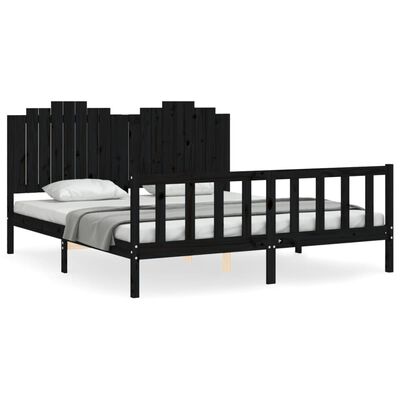 vidaXL Cadre de lit avec tête de lit noir 180x200 cm bois massif