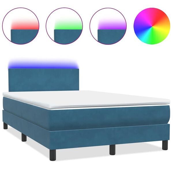 vidaXL Sommier &agrave; lattes de lit et matelas et LED bleu fonc&eacute; 120x210cm velours