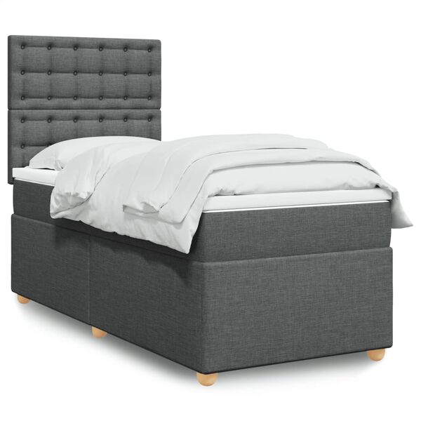 vidaXL Sommier &agrave; lattes de lit avec matelas Gris fonc&eacute; 80x200 cm Tissu