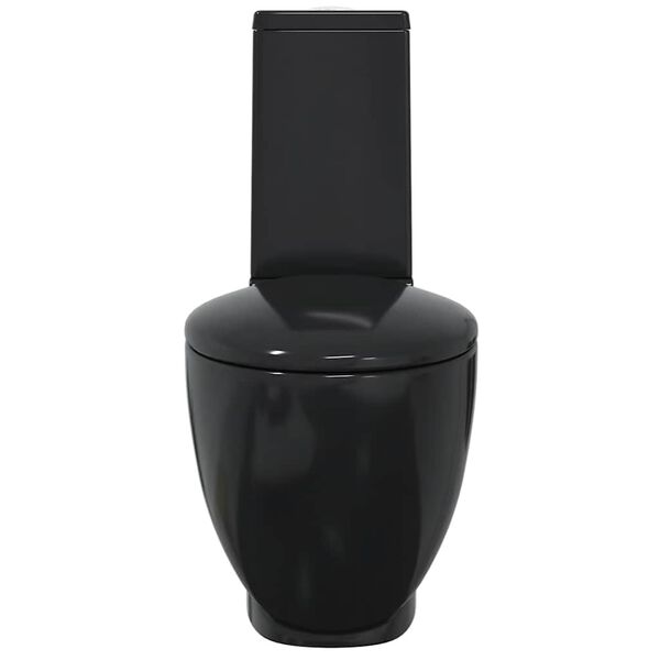 vidaXL Toilette en c&eacute;ramique Ronde &Eacute;coulement d'eau au fond Noir
