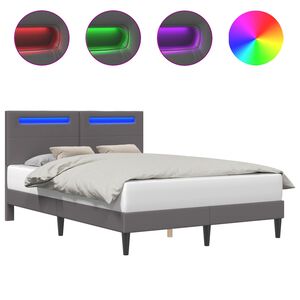 vidaXL Cadre de lit avec bandes LED Gris 120 x 200 cm Simili cuir