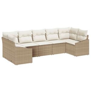 vidaXL Ensemble de canap&eacute; de jardin 7 pcs Beige et cr&egrave;me polyrotin