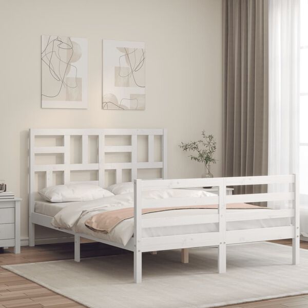 vidaXL Cadre de lit sans matelas blanc 140x190 cm bois massif